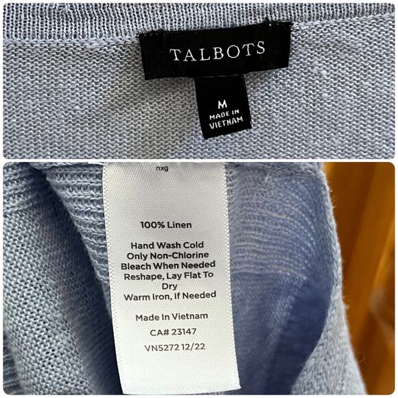 Talbots Powder Blue Linen Side Slits Cardigan Size Medium Lightweight - Picture 13 of 14